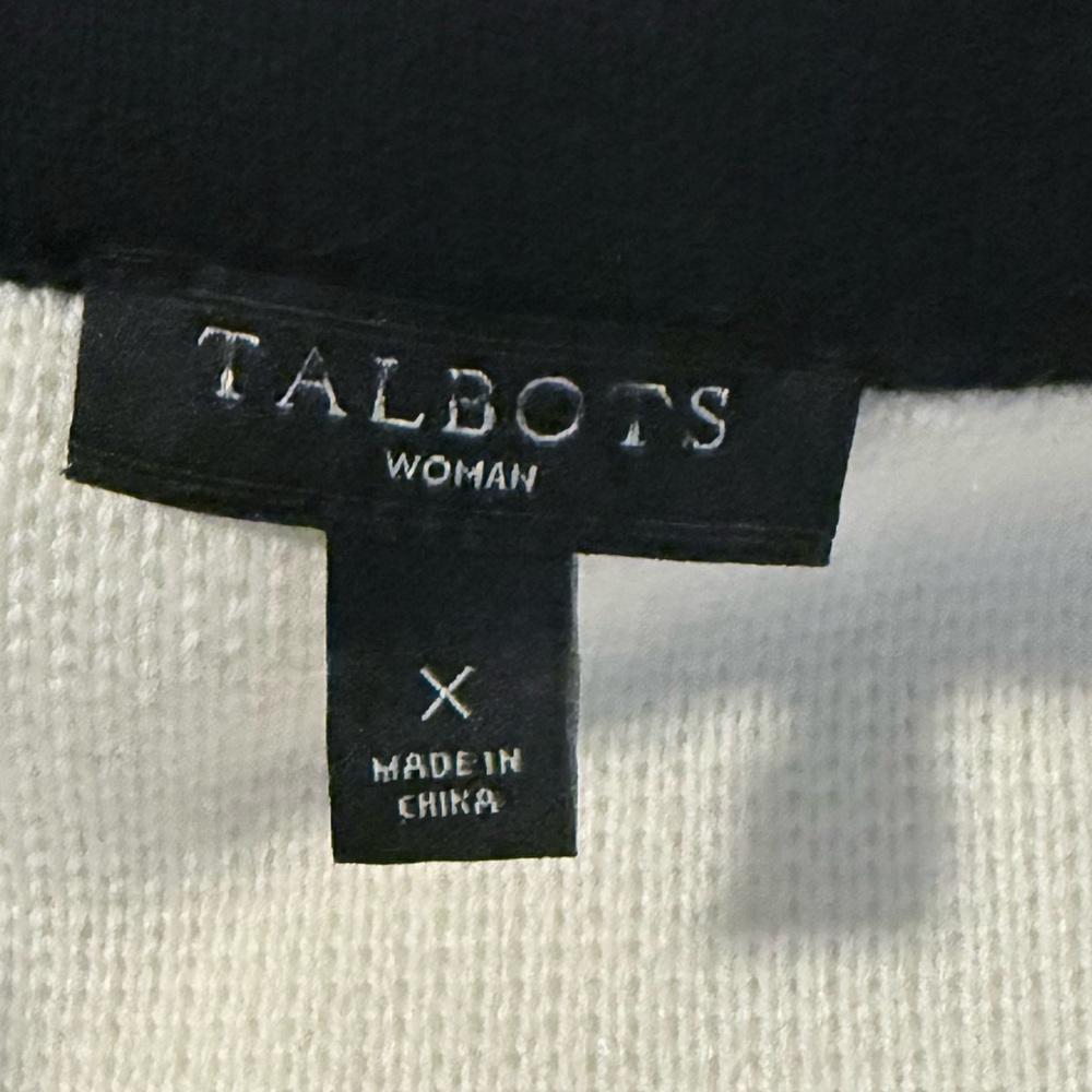 Talbots Ivory Black Trim Sweater Jacket Hook Eye Cardigan Knit X (1X) - Picture 4 of 8